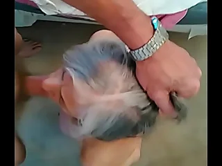 Full-grown battle-axe is face fucked